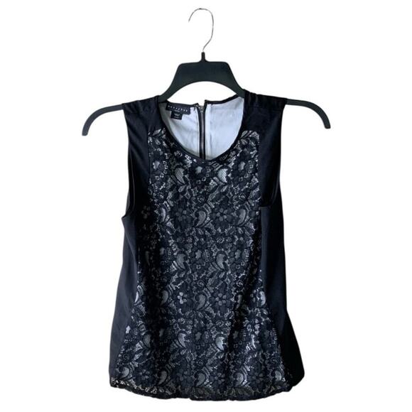 Metaphor Lace Top Womens M Petite Back Zip Sleeveless Scoop Neck Floral Casual - Picture 1 of 8